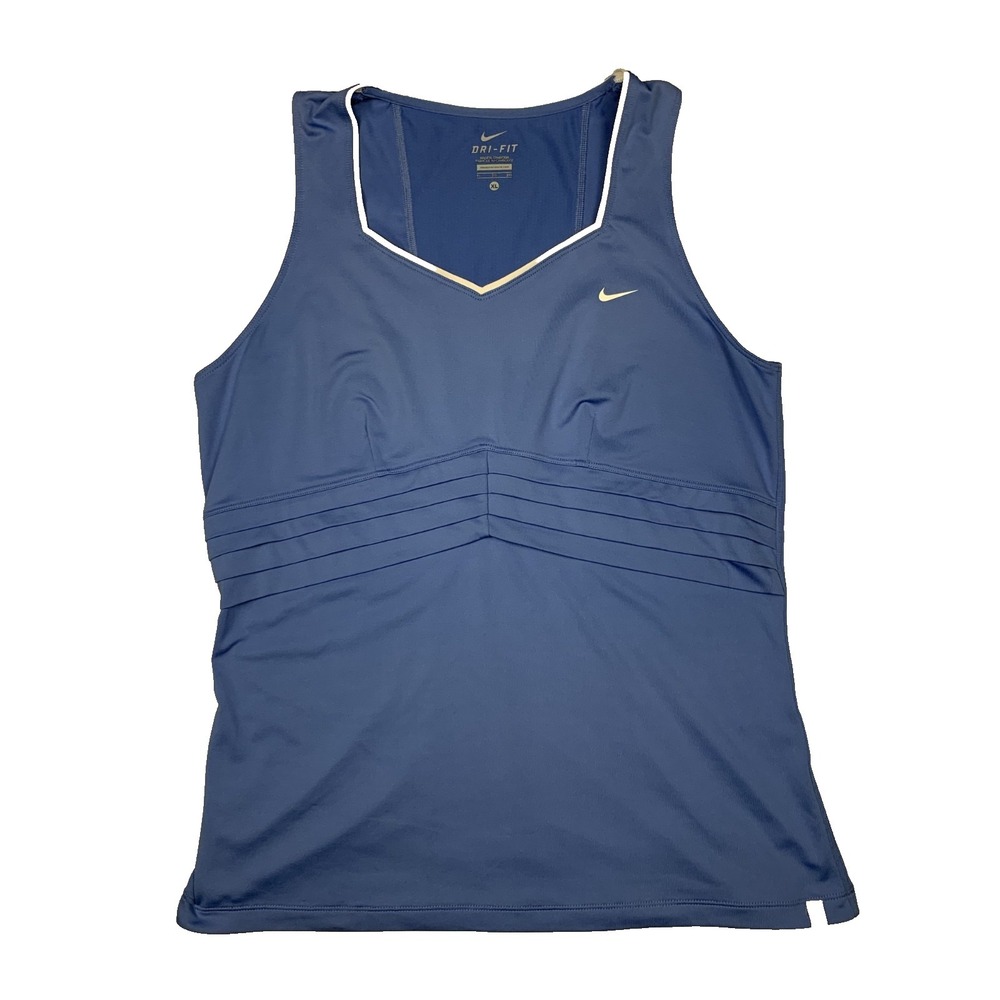 Nike Dri-FIT Tennis Tank Top Womens XL Blue White V-Neck Athletic 480514 XL